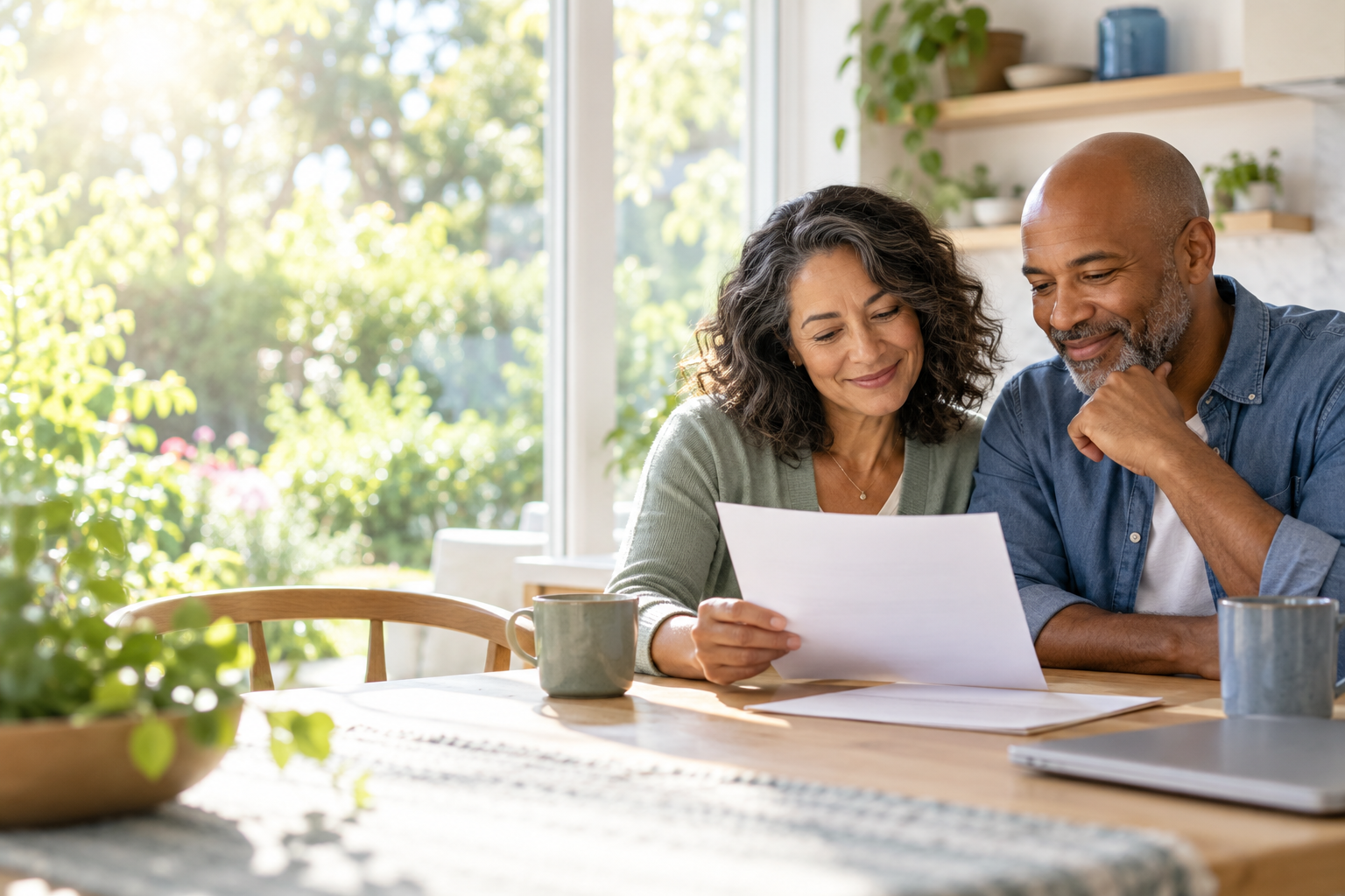 A couple reviewing their information together at home